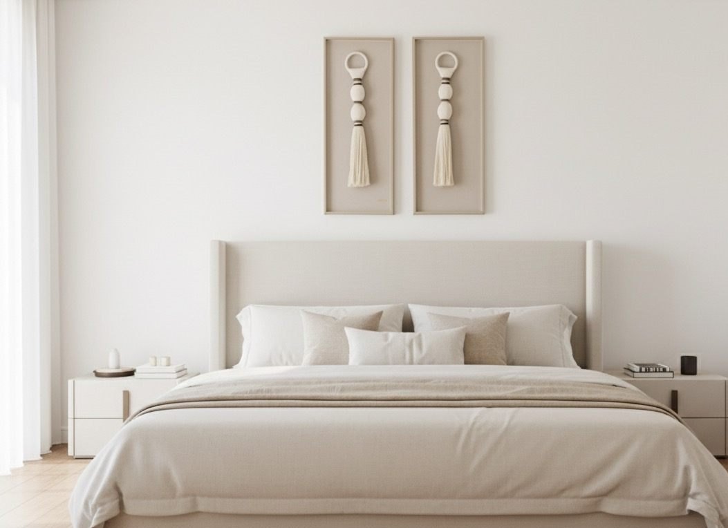 Borlas decorativas Piaroa en dormitorio de diseño