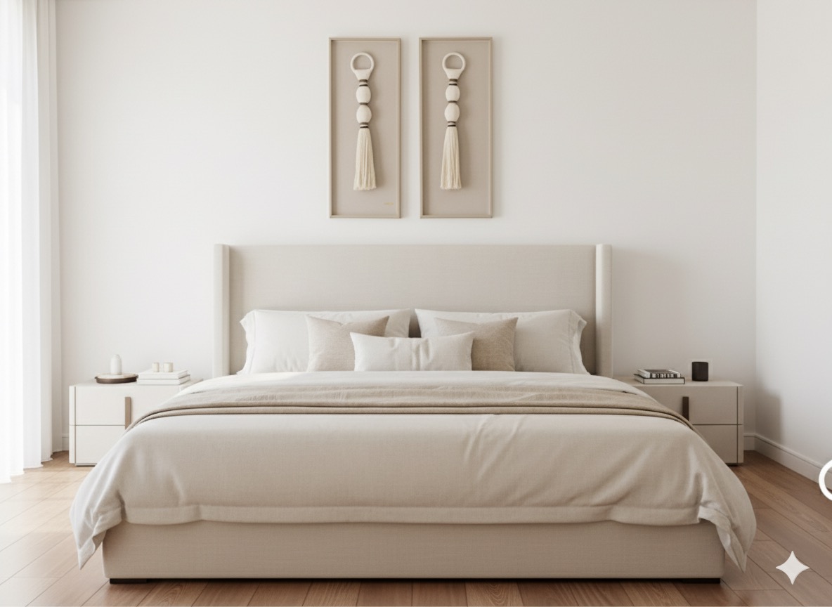 Borlas decorativas Piaroa en dormitorio de diseño