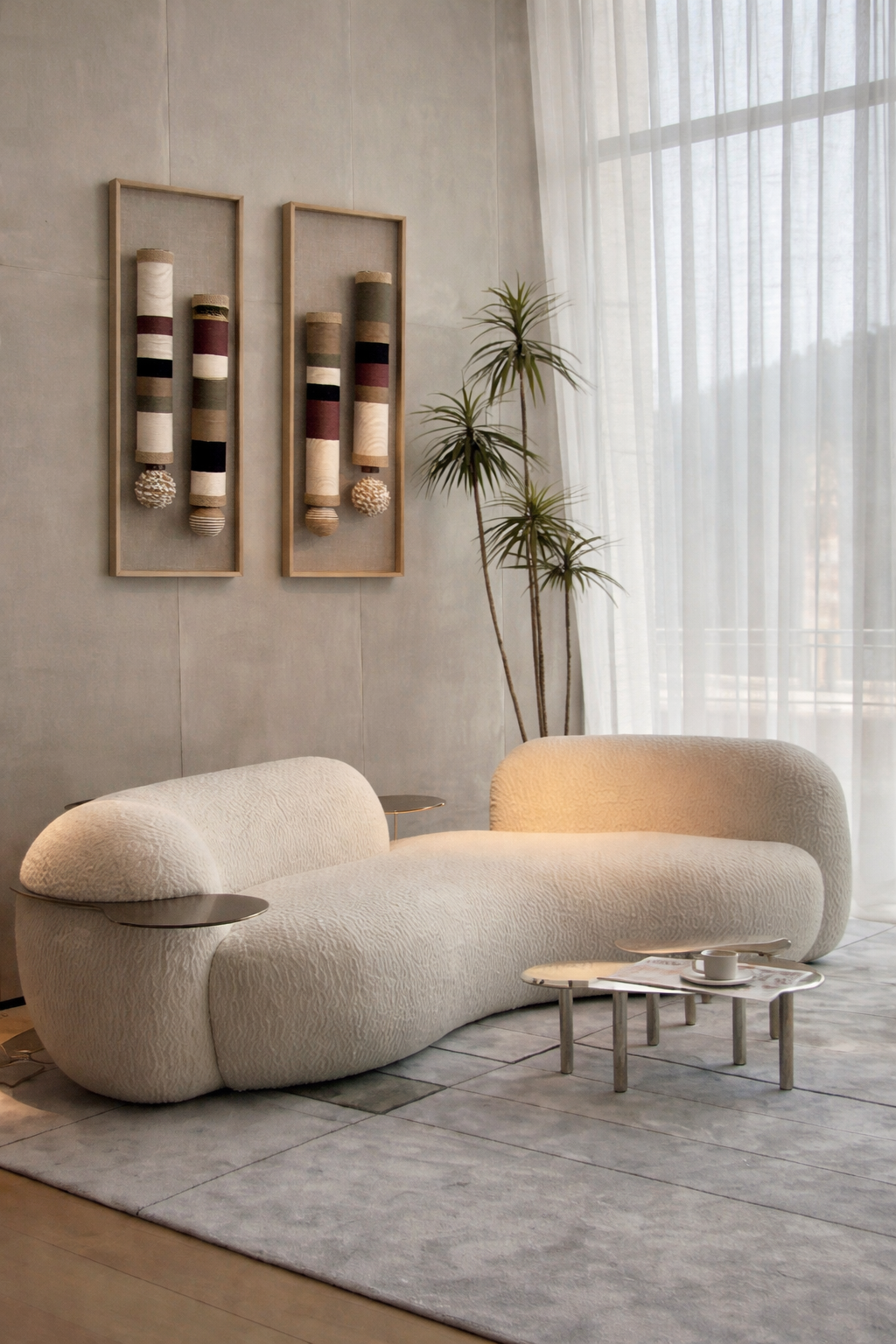 Cuadros texturizados Piaroa en sala contemporánea